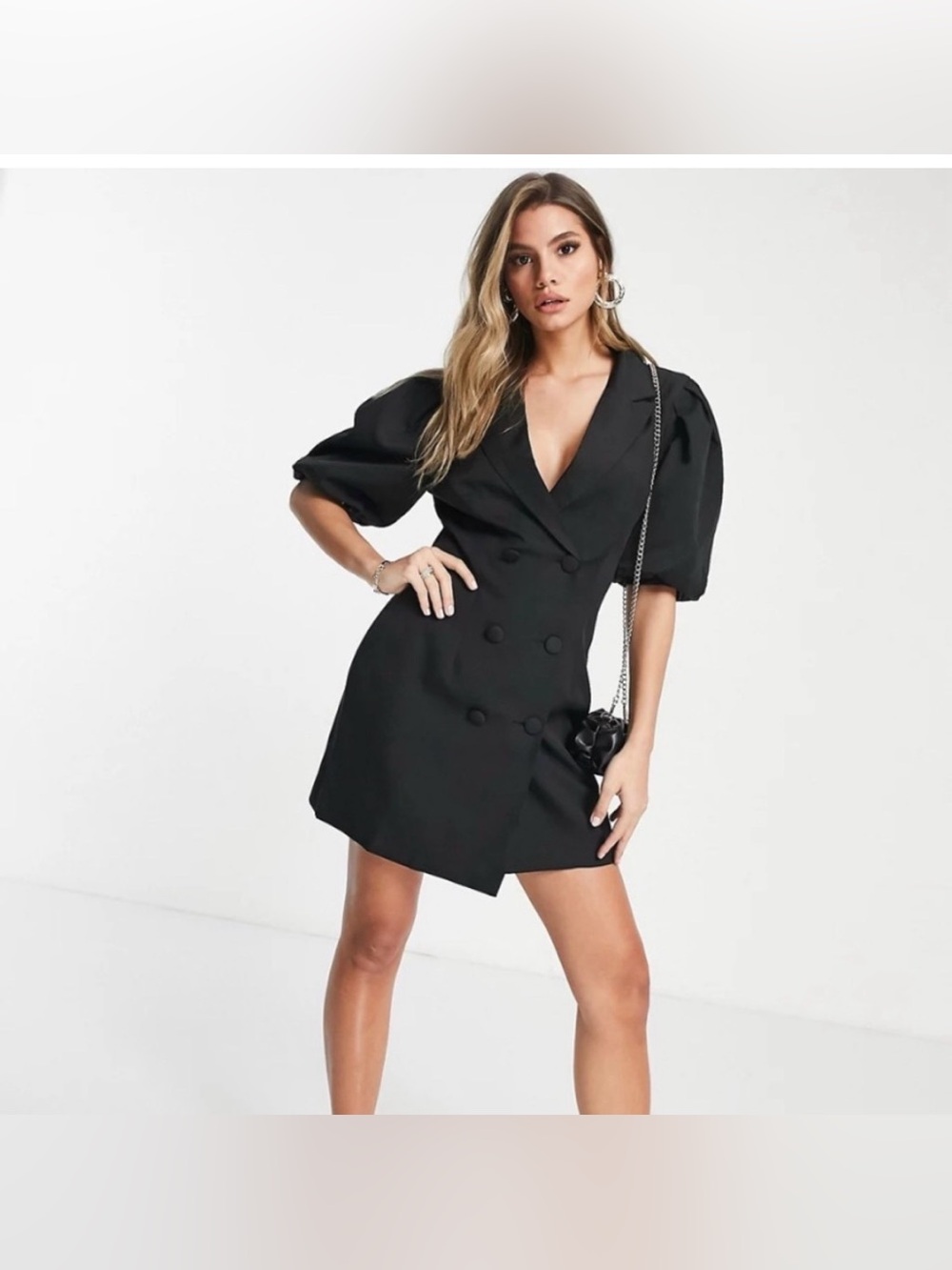 Missguided Women's Black Puff Sleeve Double Breasted Blazer Dress size 6 NWT